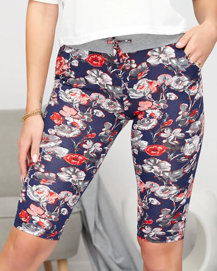 Spodenki 3/4|Krótkie Spodenki^Royalfashion Wzorzyste spodenki damskie 3/4 w kolorze granatowo- czerwonym Granatowy