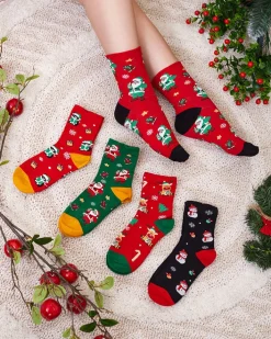 Skarpetki^Royalfashion Wzorzyste świąteczne skarpety damskie 5/pak Wielokolorowe