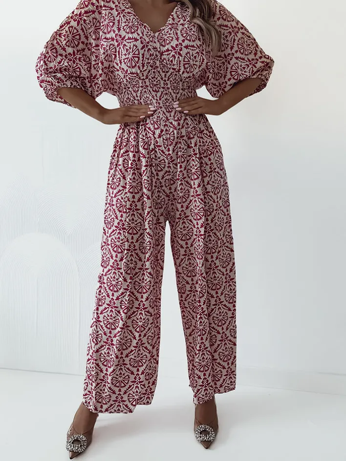 Kombinezony^Royalfashion Wzorzysty kombinezon damski różowy