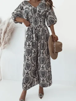 Kombinezony^Royalfashion Wzorzysty kombinezon damski czarny