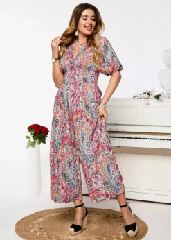 Kombinezony^Royalfashion Wzorzysty kombinezon damski w kolorze różowym ciemnoróżowy