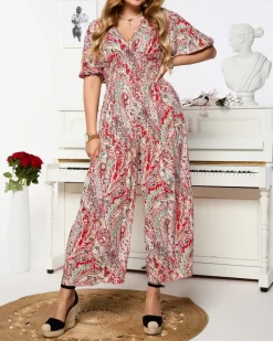 Kombinezony^Royalfashion Wzorzysty kombinezon damski w kolorze m czerwony