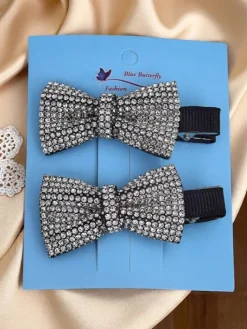 Akcesoria Do Włosów^Royalfashion Zestaw 2 spinek do włosów z kokardkami z cyrkoniami Isadora srebrny