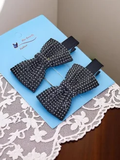 Akcesoria Do Włosów^Royalfashion Zestaw 2 spinek do włosów z kokardkami z cyrkoniami Isadora czarny