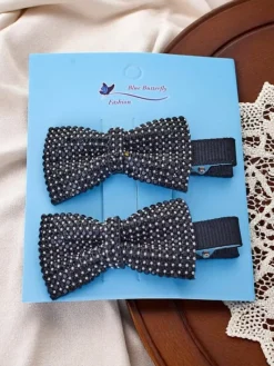 Akcesoria Do Włosów^Royalfashion Zestaw 2 spinek do włosów z kokardkami z cyrkoniami Isadora czarny