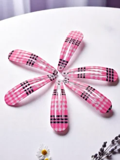 Akcesoria Do Włosów^Royalfashion Zestaw 6 spinek do włosów w kratkę różowy
