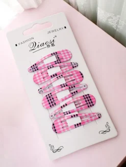 Akcesoria Do Włosów^Royalfashion Zestaw 6 spinek do włosów w kratkę różowy