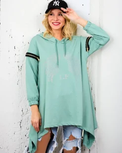 Bluzy^Royalfashion Zielona damska oversizowa bluza z cyrkoniami zielony