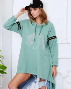 Bluzy^Royalfashion Zielona damska oversizowa bluza z cyrkoniami zielony