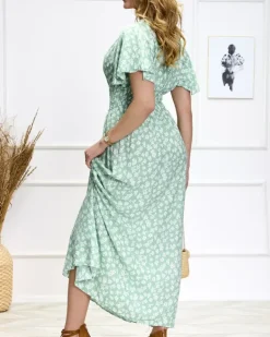Sukienki Letnie|Sukienki Długie^Royalfashion Zielona damska sukienka maxi w kwiecisty wzór zielony