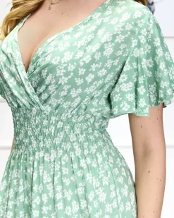 Sukienki Letnie|Sukienki Długie^Royalfashion Zielona damska sukienka maxi w kwiecisty wzór zielony