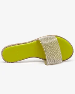 Klapki Płaskie^Royalfashion Zielone damskie klapki z cyrkoniami Verina zielony