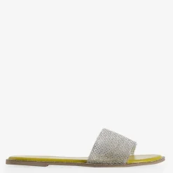 Klapki Płaskie^Royalfashion Zielone damskie klapki z cyrkoniami Verina zielony