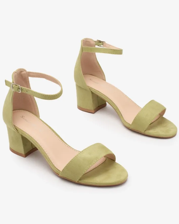 Buty Na Wielkie Wyjście|Sandały Na Słupku^Royalfashion Zielone damskie sandałki na niskim słupku Mesteri zielony