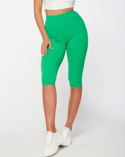 Spodenki 3/4|Krótkie Spodenki^Royalfashion Zielone damskie prążkowane legginsy kolarki zielony