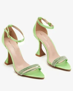 Szpilki|Sandały Na Szpilce^Royalfashion Zielone damskie sandałki na szpilce z ozdobnymi cyrkoniami Manestri zielony
