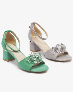 Buty Na Wielkie Wyjście|Sandały Na Słupku^Royalfashion Zielone sandały damskie na słupku z ozdobnymi kryształkami Cerosso zielony