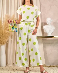 Komplety Damskie^Royalfashion Zielono - biały damski komplet w groszki zielony