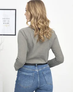 Swetry^Royalfashion Zielono - szary sweter damski półgolf gołębi szary