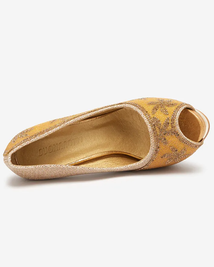 Szpilki|Klasyczne^Royalfashion Złote brokatowe damskie szpilki z cyrkoniami Yilla złoty