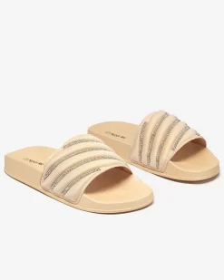 Klapki Basenowe|Klapki Płaskie^Royalfashion Złote damskie klapki z cyrkoniami Mytaris złoty