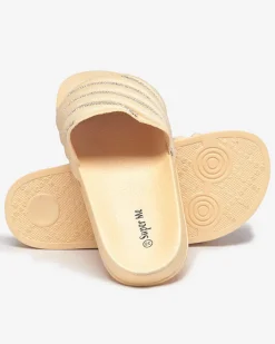 Klapki Basenowe|Klapki Płaskie^Royalfashion Złote damskie klapki z cyrkoniami Mytaris złoty