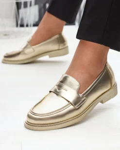 Półbuty|Mokasyny Na Płaskiej Podeszwie^Royalfashion Złote mokasyny damskie z eko skóry Zibom złoty