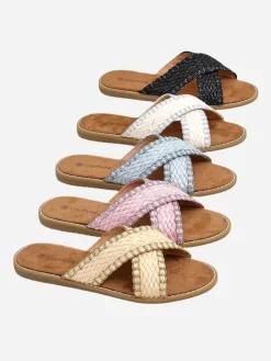 Klapki Płaskie^Royalfashion Sandały damskie Calista Nero płaskie, czarna plecionka, skóra ekologiczna czarny