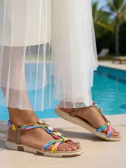 Sandały Płaskie^Royalfashion Sandały Damskie Colora Aurora Cyrkonie Wiosna Lato Wielokolorowe