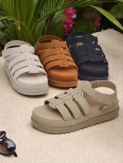 Sandały Płaskie^Royalfashion Sandały damskie Heraclea na platformie czarne z ekoskóry czarny