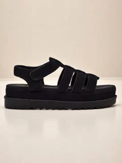 Sandały Płaskie^Royalfashion Sandały damskie Heraclea na platformie czarne z ekoskóry czarny