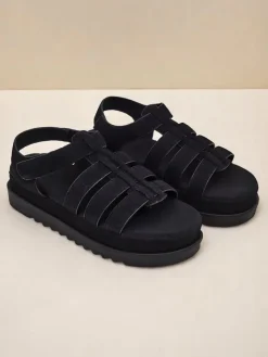 Sandały Płaskie^Royalfashion Sandały damskie Heraclea na platformie czarne z ekoskóry czarny