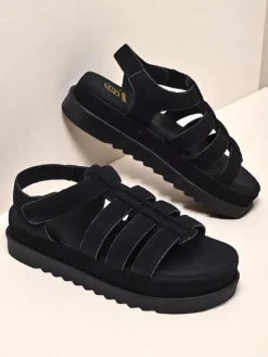 Sandały Płaskie^Royalfashion Sandały damskie Heraclea na platformie czarne z ekoskóry czarny