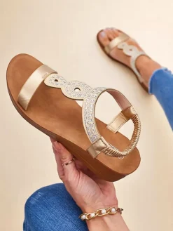 Sandały Na Koturnie^Royalfashion Sandały damskie na koturnie Aurelia złote skóra ekologiczna złoty