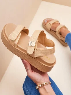 Sandały Płaskie^Royalfashion Sandały damskie platforma Beżowe Lavinia – wygodne lato beżowy
