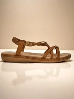 Sandały Płaskie^Royalfashion Sandały damskie Cressida płaski komfort skóra eco lato Camel