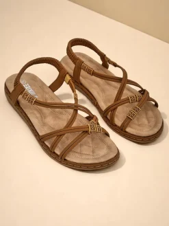 Sandały Płaskie^Royalfashion Sandały damskie Cressida płaski komfort skóra eco lato Camel