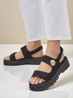 Ugc|Sandały Płaskie^Royalfashion Sandały damskie Anthea Nero – zamsz, platforma 5 cm czarny