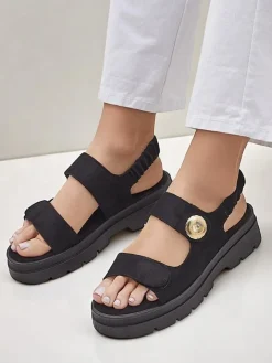 Ugc|Sandały Płaskie^Royalfashion Sandały damskie Anthea Nero – zamsz, platforma 5 cm czarny