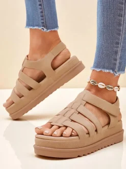 Sandały Płaskie^Royalfashion Sandały damskie Helena Classico platforma jasny brąz jasny brązowy