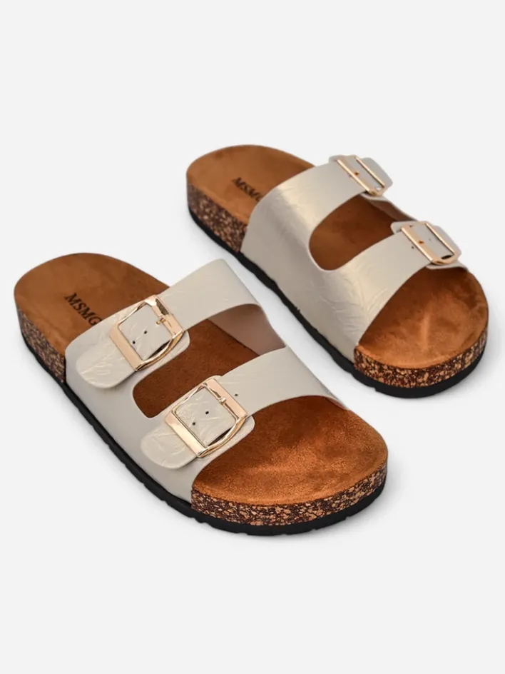 Klapki Płaskie^Royalfashion Sandały damskie złote Ariadne Eco z płaską podeszwą na lato