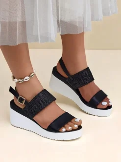 Sandały Na Koturnie^Royalfashion Sandały na koturnie Cassia Nero – wygoda i styl na lato