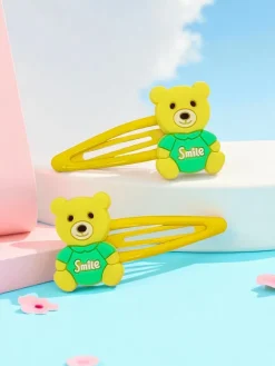 Dziewczęce^Royalfashion Spinki do włosów z misiem żółty