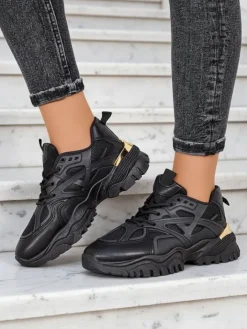 Sneakersy^Royalfashion Stilosa Luma Czarne Sneakersy Damskie z Ekologicznej Skóry czarny