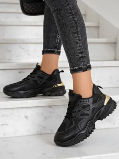 Sneakersy^Royalfashion Stilosa Luma Czarne Sneakersy Damskie z Ekologicznej Skóry czarny