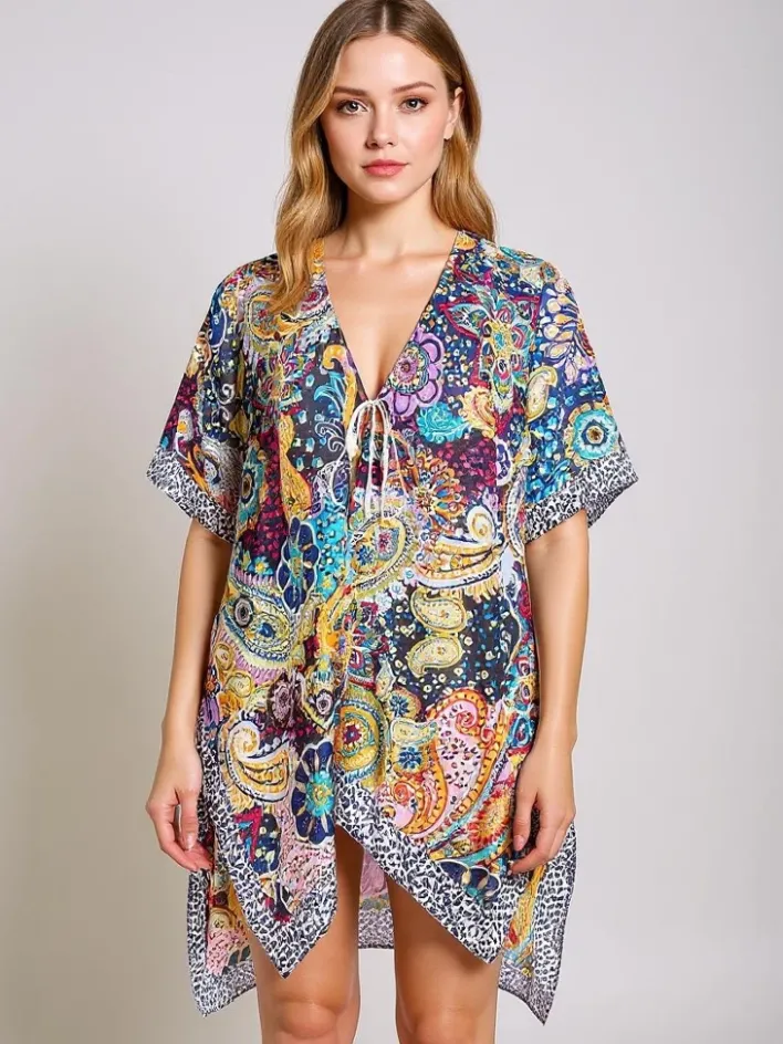 Narzutka Plażowa|Bluzki / Koszule / Koszulki^Royalfashion Sukienka Pareo Ariadna , wielokolorowa, dekolt w serek Wielokolorowe
