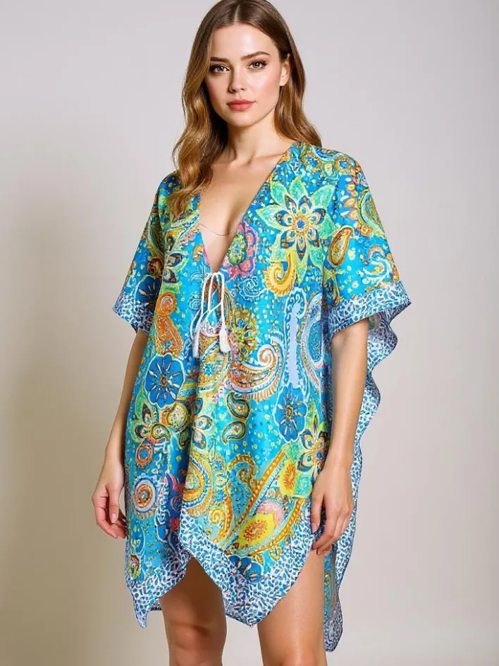 Narzutka Plażowa|Bluzki / Koszule / Koszulki^Royalfashion Sukienka Pareo Aurora Riviera – kolorowa tkanina , dekolt V Wielokolorowe