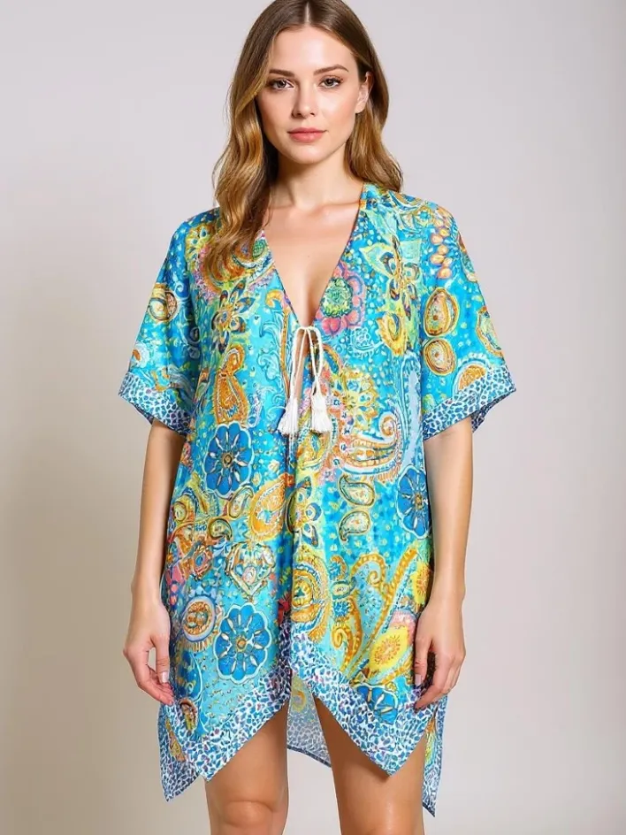 Narzutka Plażowa|Bluzki / Koszule / Koszulki^Royalfashion Sukienka Pareo Aurora Riviera – kolorowa tkanina , dekolt V Wielokolorowe