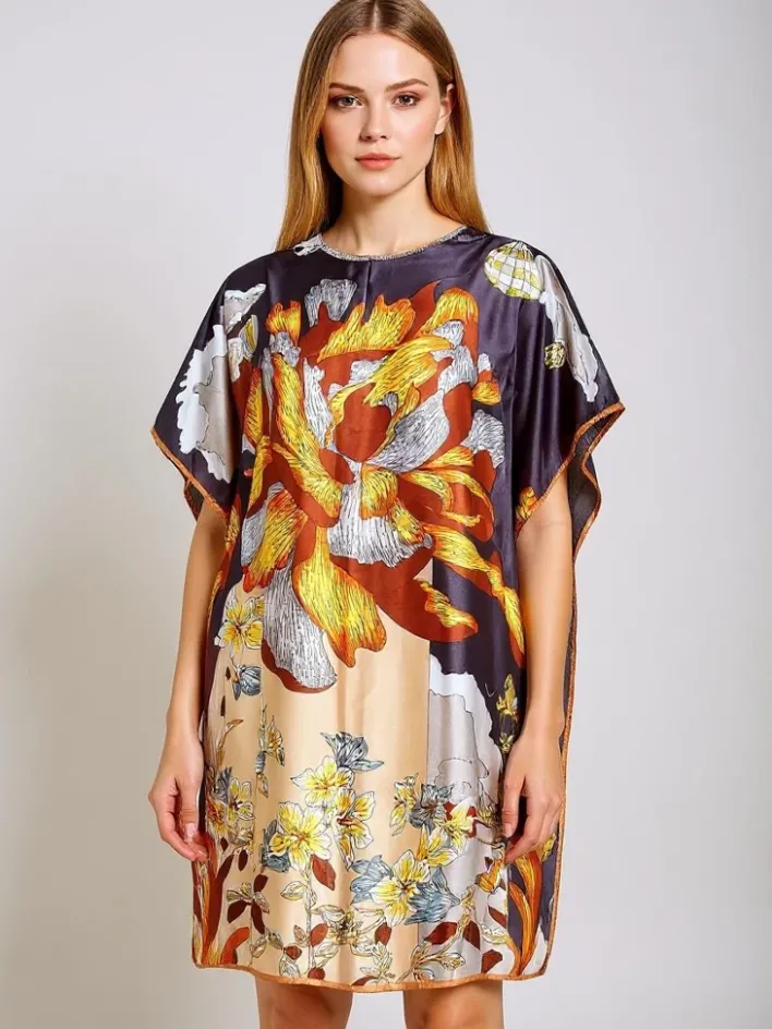 Narzutka Plażowa|Bluzki / Koszule / Koszulki^Royalfashion Sukienka Pareo Callista Nero z kolorowym kwiatowym motywem Wielokolorowe