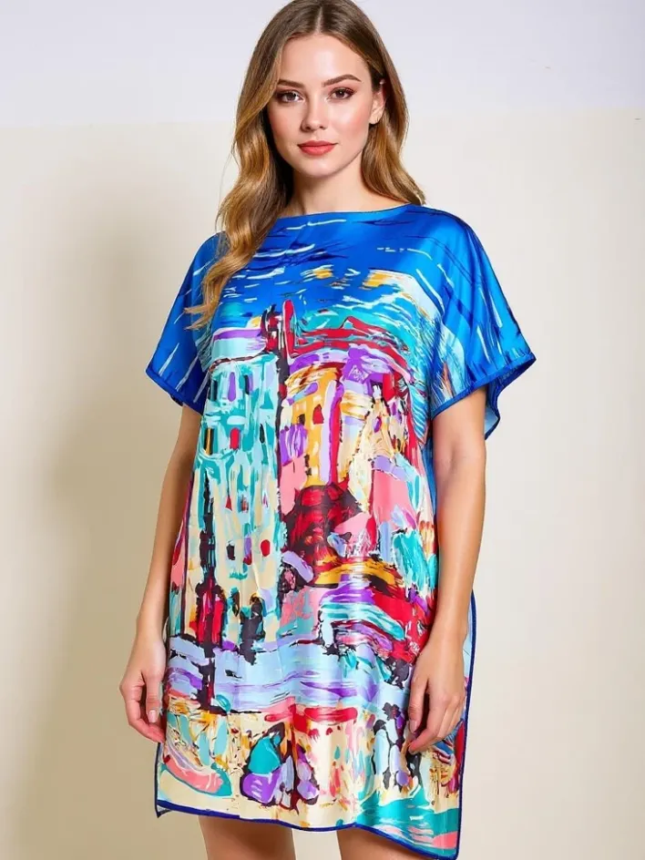 Narzutka Plażowa|Bluzki / Koszule / Koszulki^Royalfashion Sukienka pareo Demetria – wielokolorowa, uniwersalna, do kolana Wielokolorowe